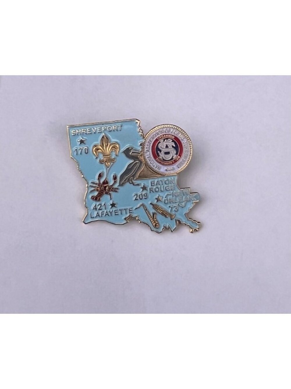 Vintage Louisiana State Map Enamel Lapel Pin NAPS National Association Postal Su
